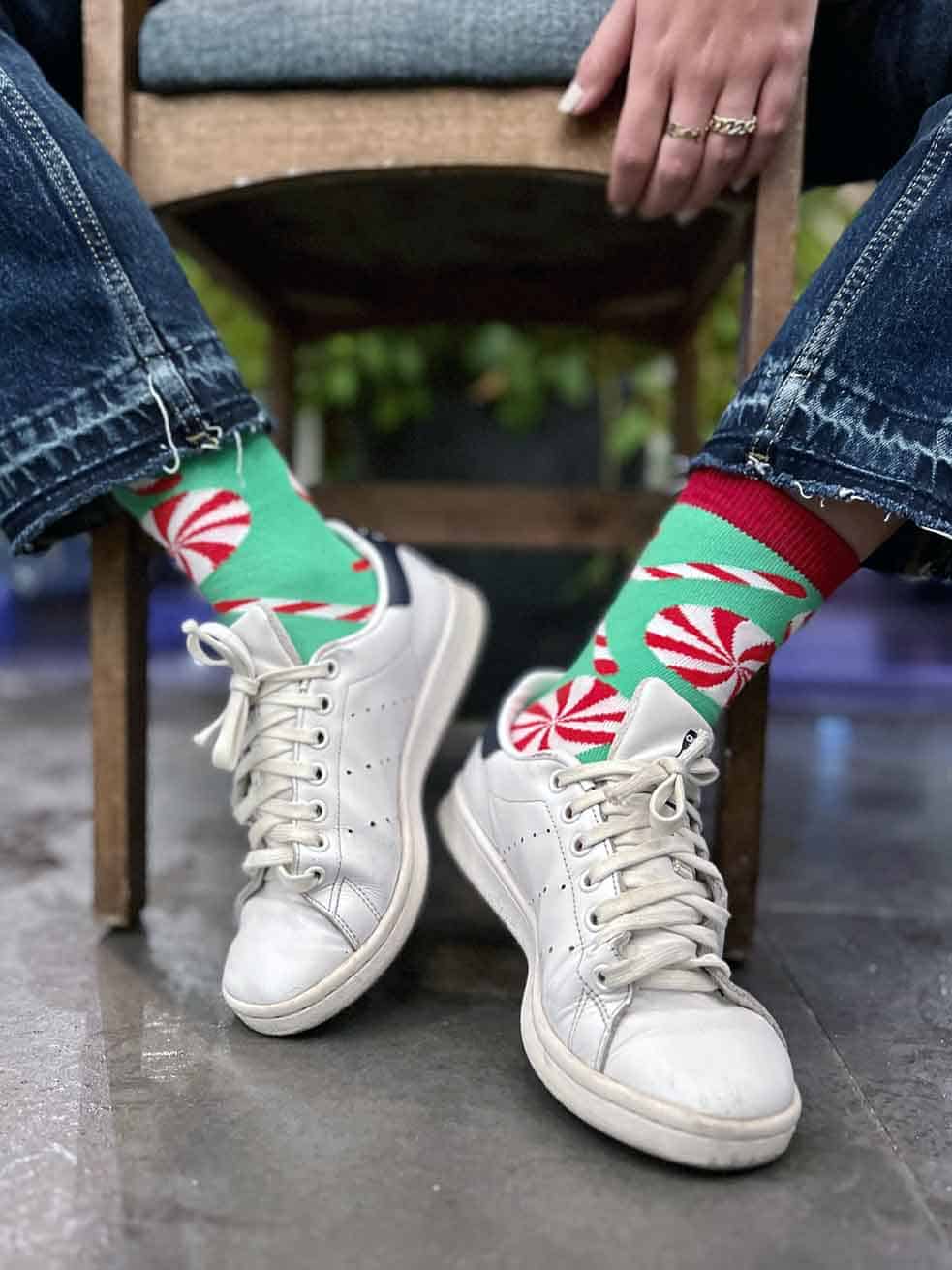 candy cane green red socks